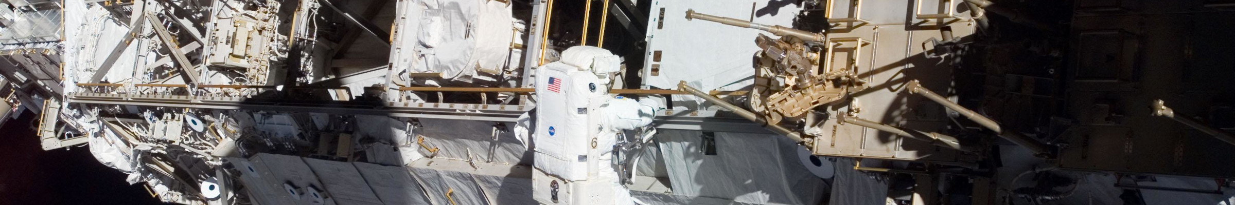The International space station being built by astronaut.