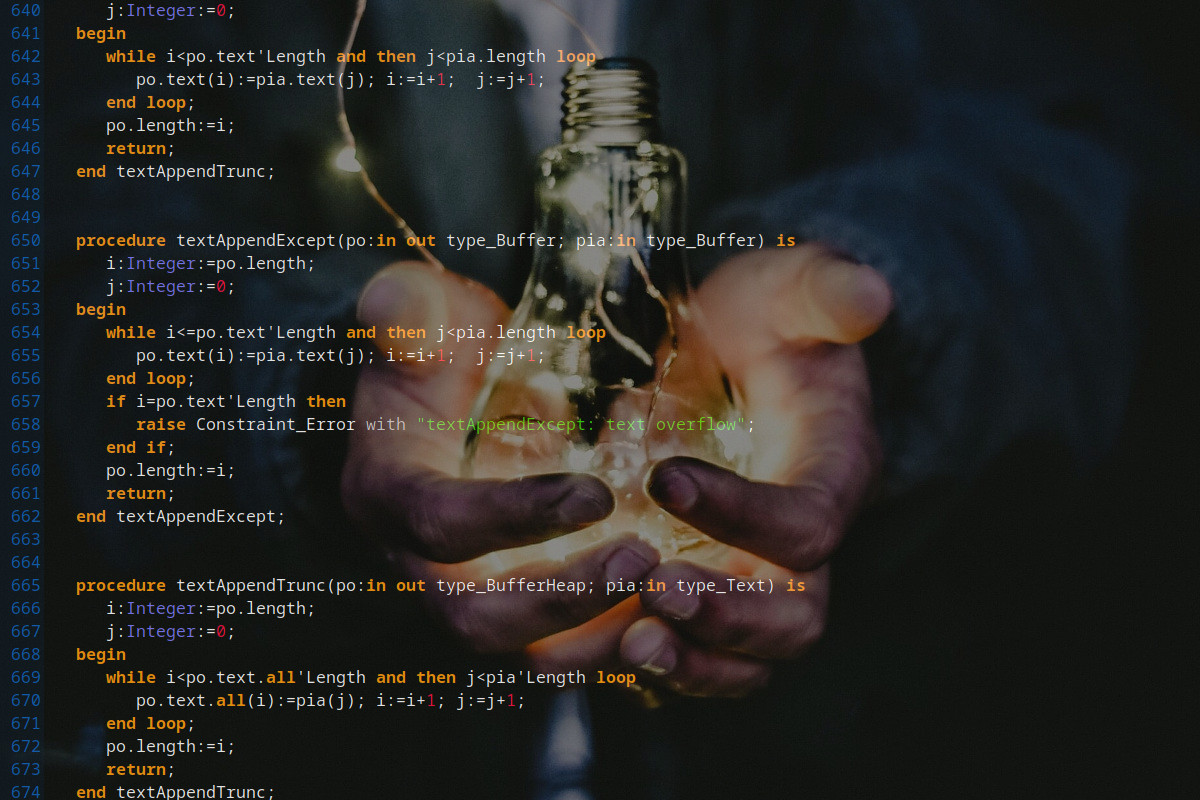 dirty hands holding an illuminated tungstan light bulb with code over it